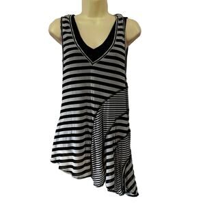 Lynn Ritchie Silver Size M Black & White Striped Layered Tunic Top Blouse Y2K